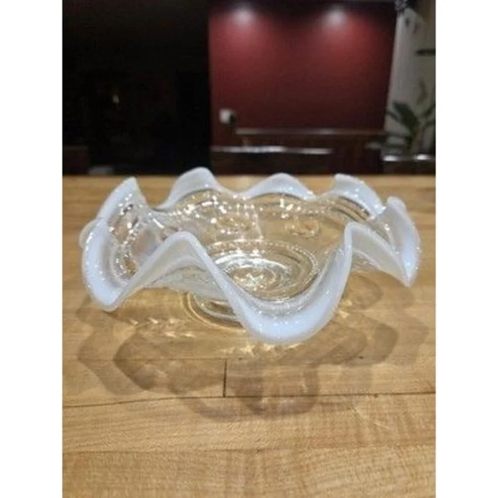 Antique Jefferson Northwood Astro Clear Opalescent Ruffled Footed Bowl 9
